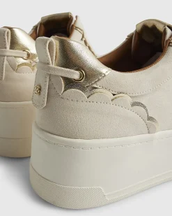 Beige Faux Suede Scalloped Slip On Trainers