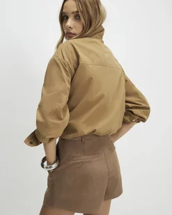 Beige Faux Suede Tailored Shorts