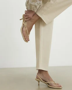 Beige Faux Suede Toe Thong Heeled Sandals