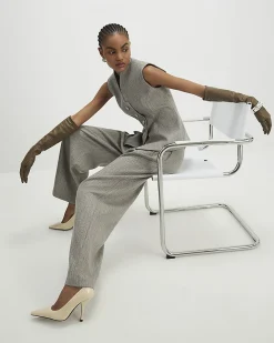 Beige Flecked Wide Leg Trousers