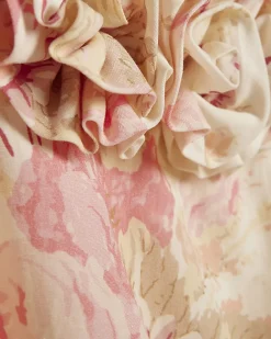 Beige Floral Corsage Tiered Maxi Dress