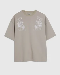 Beige Floral Embroidered Midweight T-Shirt
