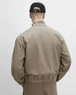 Beige Funnel Neck Check Harrington Jacket
