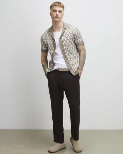 Beige Geometric Knitted Short Sleeve Shirt