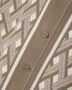 Beige Geometric Knitted Short Sleeve Shirt