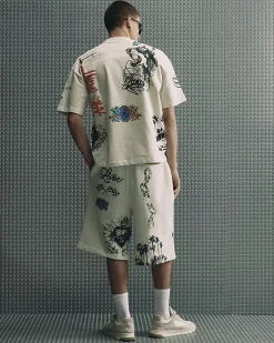 Beige Graffiti Print Jort