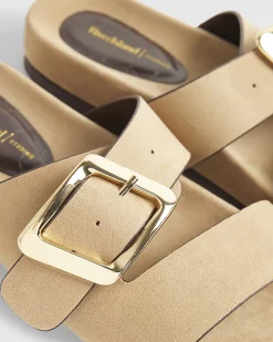 Beige Hardware Footbed Sandals