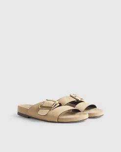Beige Hardware Footbed Sandals