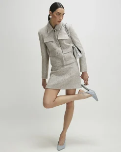 Beige Herringbone Pocket Detail Jacket
