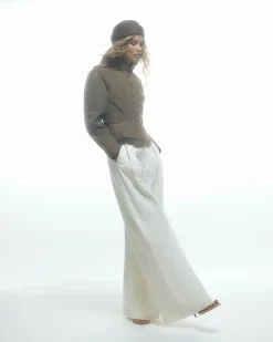 Beige High Neck Fitted Jacket