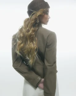 Beige High Neck Fitted Jacket