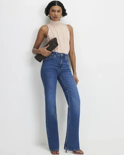 Beige High Neck Seam Trim Bodysuit