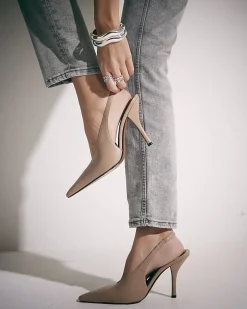Beige High Vamp Slingback Court Heels