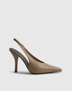 Beige High Vamp Slingback Court Heels