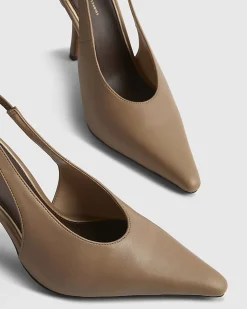 Beige High Vamp Slingback Court Heels