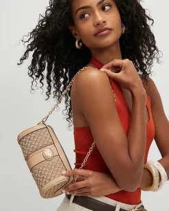 Beige Jacquard Monogram Mini Barrel Bag