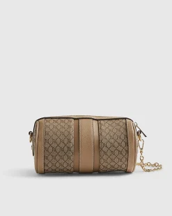 Beige Jacquard Monogram Mini Barrel Bag