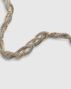 Beige Jelly Chain Plaited Diamante Necklace