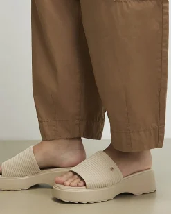Beige Knitted Mule Flatform Sandals