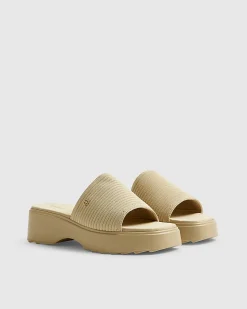 Beige Knitted Mule Flatform Sandals