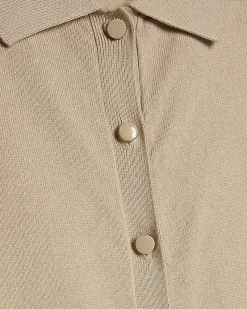 Beige Knitted Short Sleeve Polo Cardigan