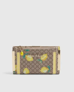 Beige Lemon Monogram Print Mini Purse