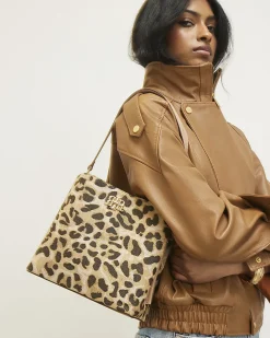 Beige Leopard Jacquard Bucket Bag