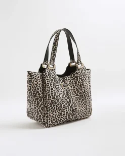 Beige Leopard Print Winged Shoulder Bag