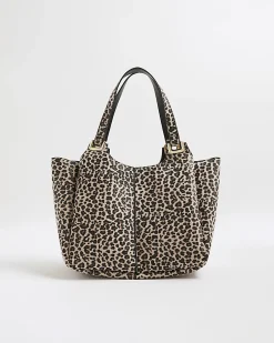 Beige Leopard Print Winged Shoulder Bag