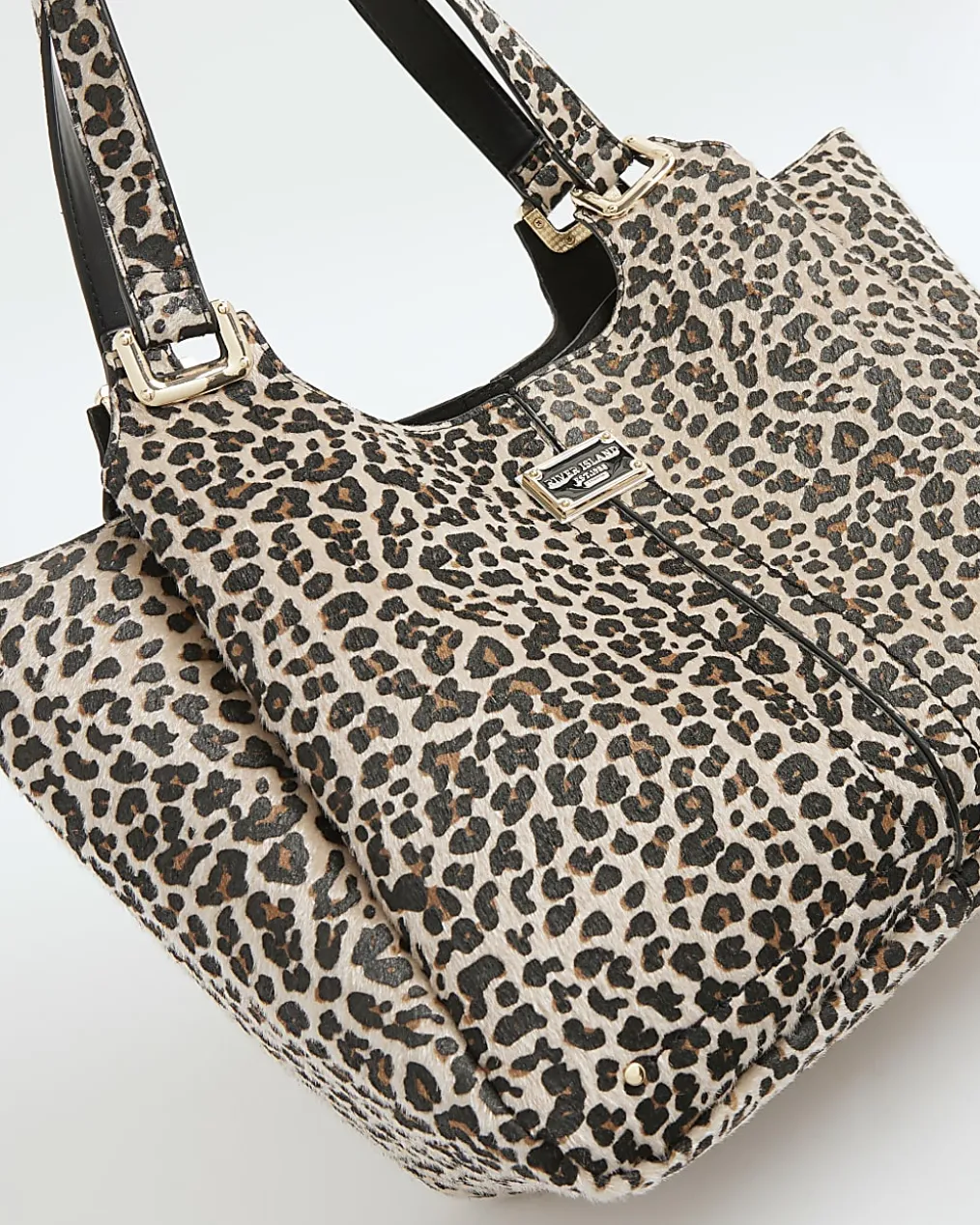 Beige Leopard Print Winged Shoulder Bag