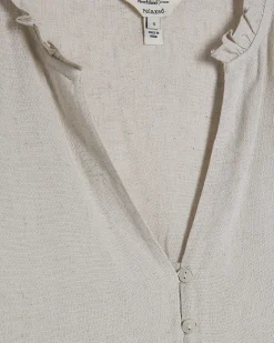 Beige Linen Blend Frill Sleeve Blouse