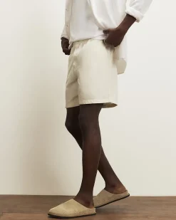 Beige Linen Blend Pull On Shorts
