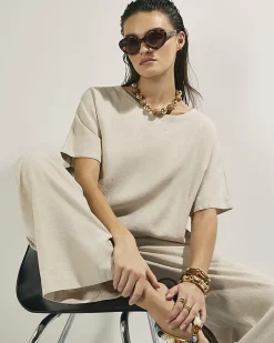 Beige Linen Blend Short Sleeve T-Shirt
