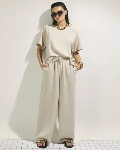 Beige Linen Blend Short Sleeve T-Shirt