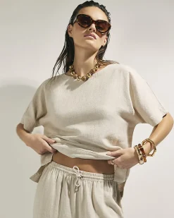 Beige Linen Blend Short Sleeve T-Shirt