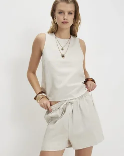Beige Linen Blend Shorts