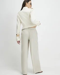 Beige Linen Blend Tailored Joggers