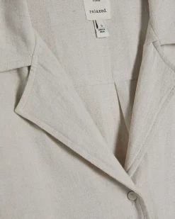 Beige Linen Blend Tie Front Shirt