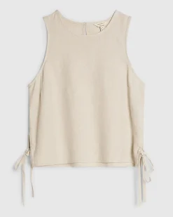 Beige Linen Blend Tie Side Tank Top