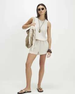 Beige Linen Blend Tie Side Tank Top