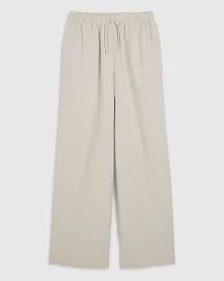 Beige Linen Blend Wide Leg Trousers
