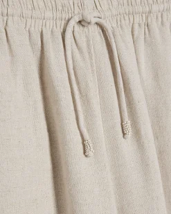 Beige Linen Blend Wide Leg Trousers