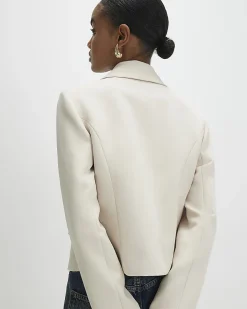 Beige Long Sleeve Collared Structured Jacket