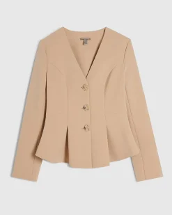 Beige Long Sleeve Pleated Jacket
