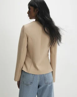 Beige Long Sleeve Pleated Jacket