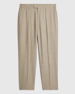 Beige Loose Fit Pinstripe Trousers