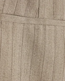 Beige Loose Fit Pinstripe Trousers