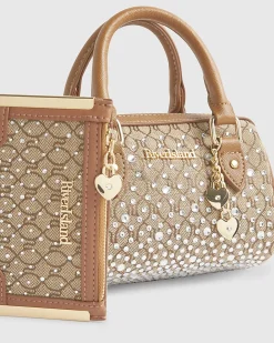 Beige Mini Diamante Bowler Bag And Purse