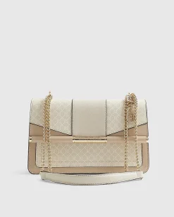 Beige Monogram Bar Front Shoulder Bag