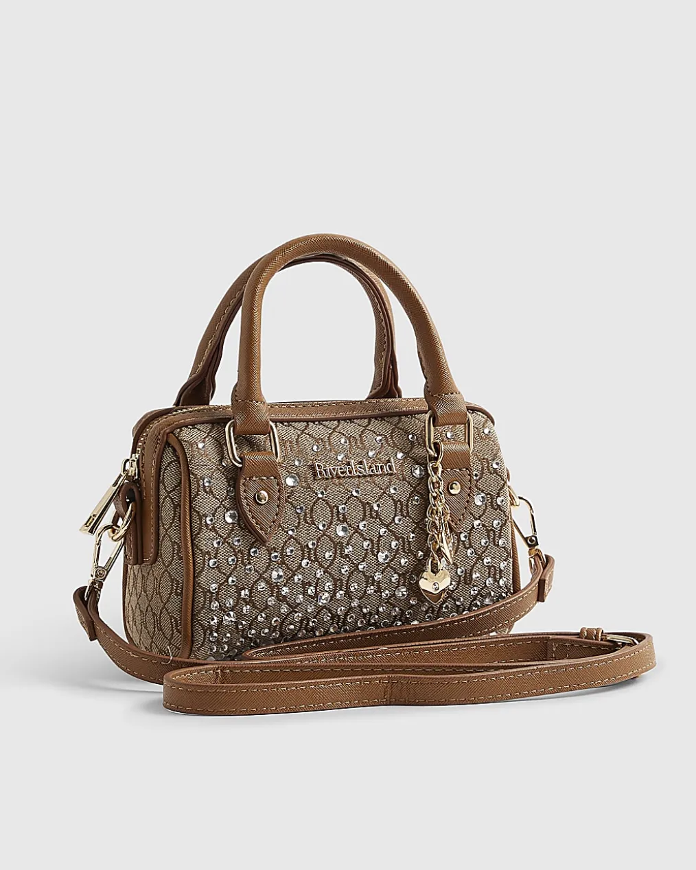 Beige Monogram Mini Diamante Bowler Bag